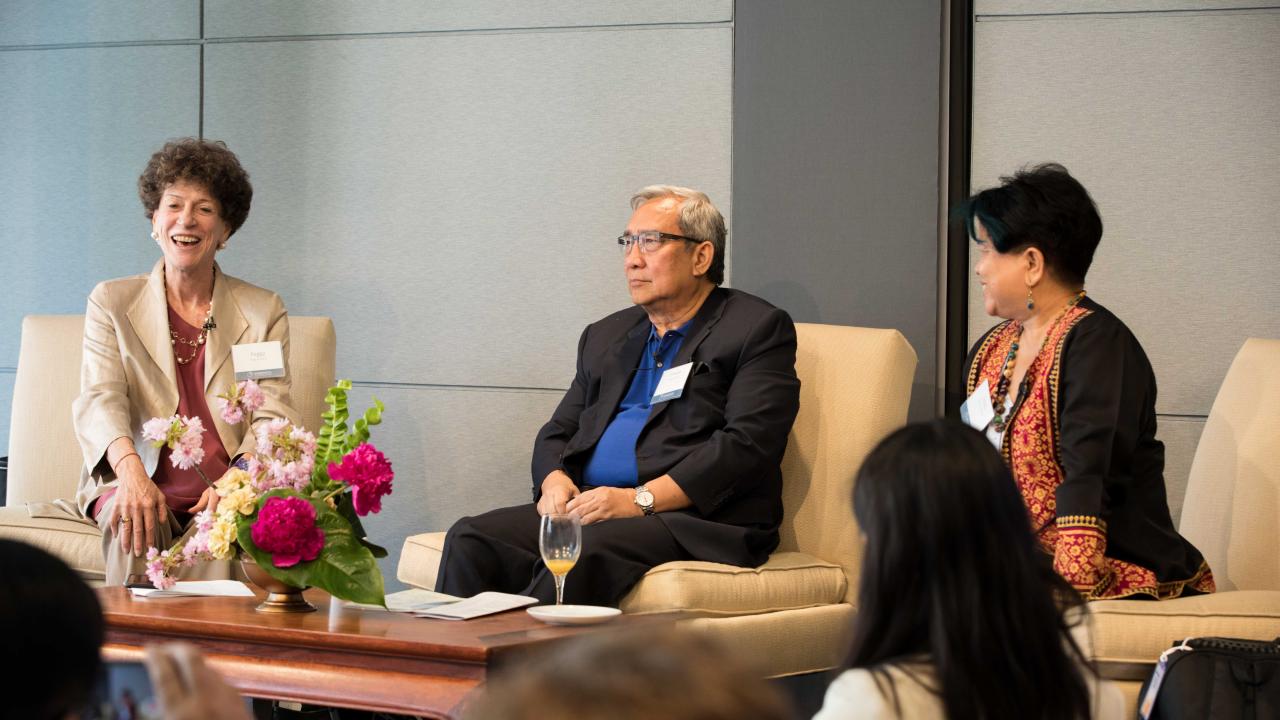 Peggy Dulany, Ernesto Garilao, and Dinky Soliman at the Bridging Leadership Panel during the GPC Annual Members Meeting